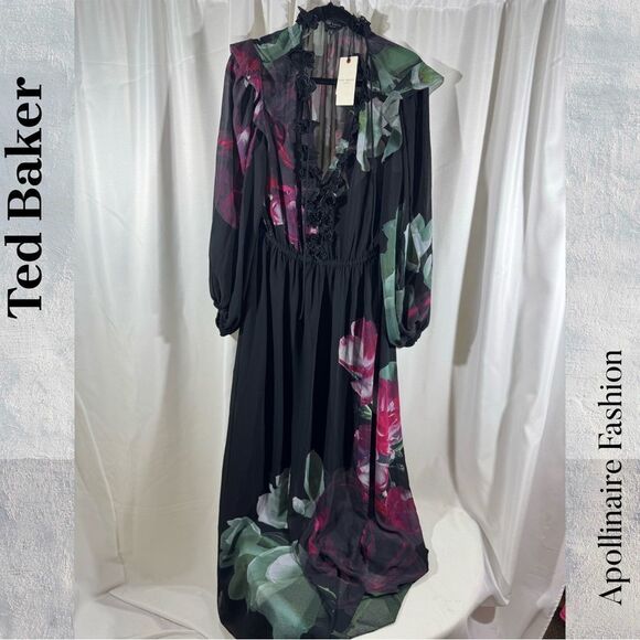 Ted Baker Women's Gionna Black Floral Maxi Dress Size 5 EU like a 12  NWT - Picture 6 of 10